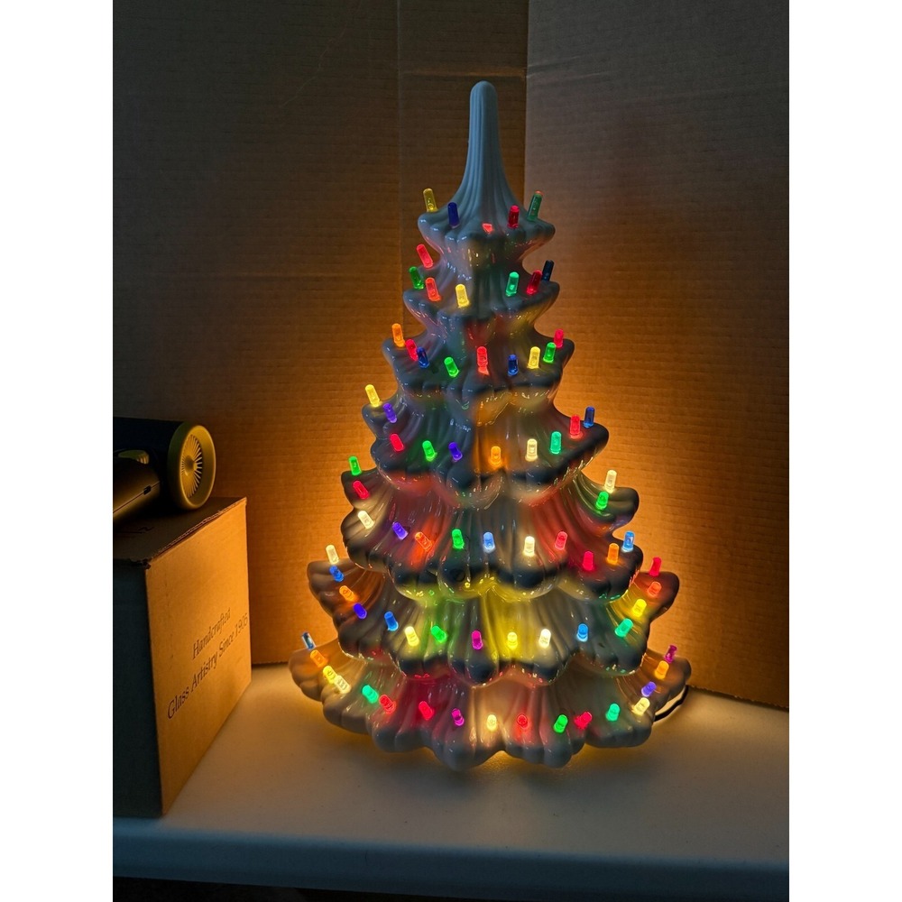 Vintage Atlantic Mold 1975 White Ceramic Christmas Tree Flat Back Hanging 18"